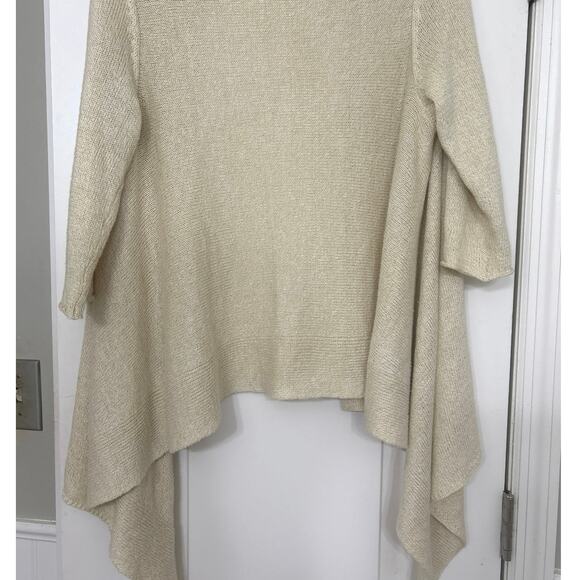 J Jill beige Linen Cotton Blend Asymmetrical Open Front Cardigan Sweater Medium - Picture 6 of 9